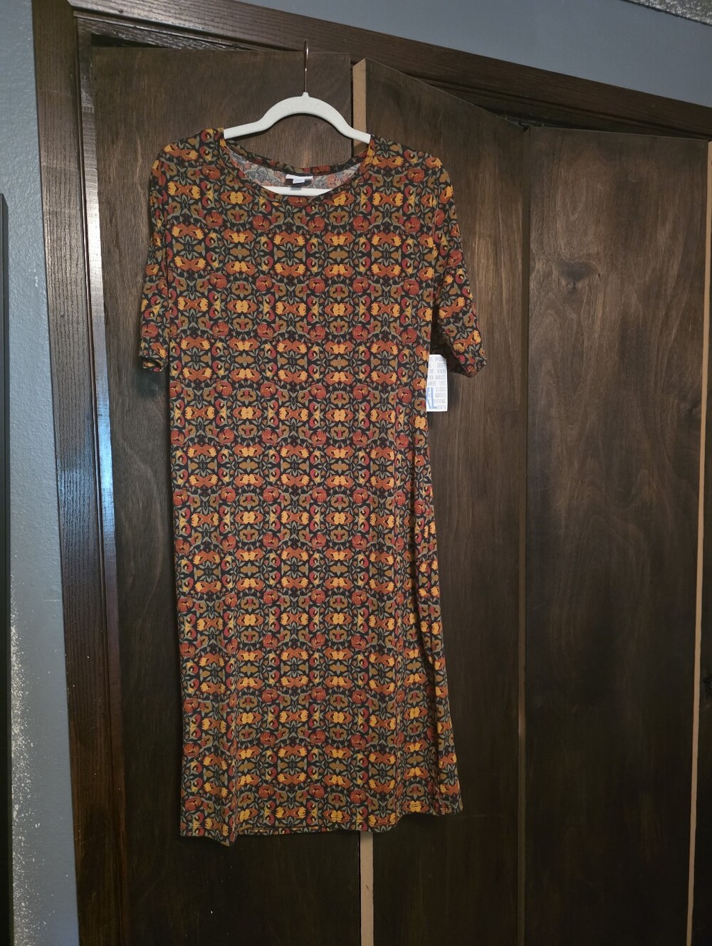 Women's Short-Sleeve Patterned Shift Dress - Orange Multi